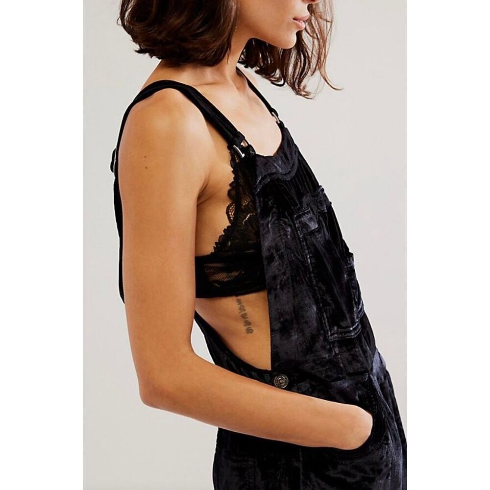 Free People Follow The Sun One Piece Velvet Overalls Black Size S - Picture 12 of 12